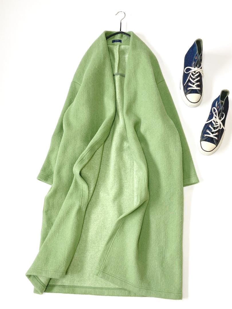 美品SHIPSシップスきれい色ゆったりニードルシャギーノーカラーコート♪