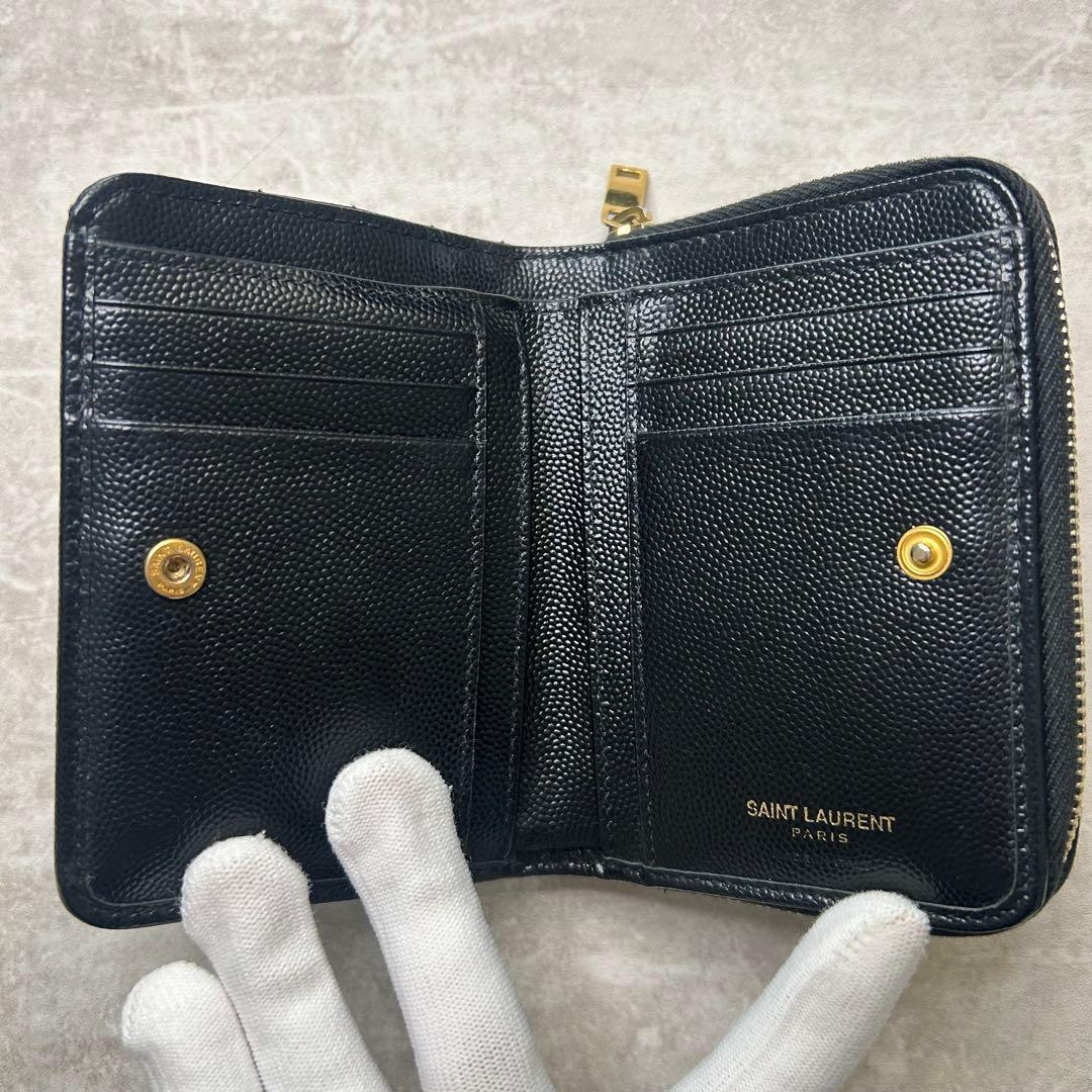 サンローランYSL ブラック 二つ折り財布 キルティング Vステッチ