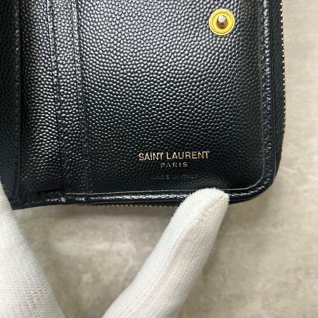 サンローランYSL ブラック 二つ折り財布 キルティング Vステッチ