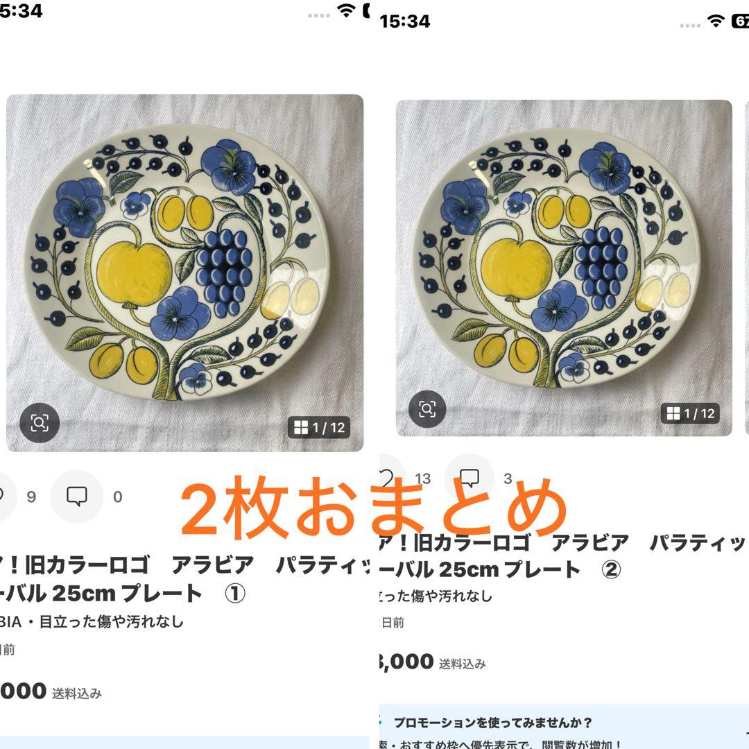 2枚おまとめ！レア！旧カラーロゴ　アラビア　パラティッシ　オーバル 25cm