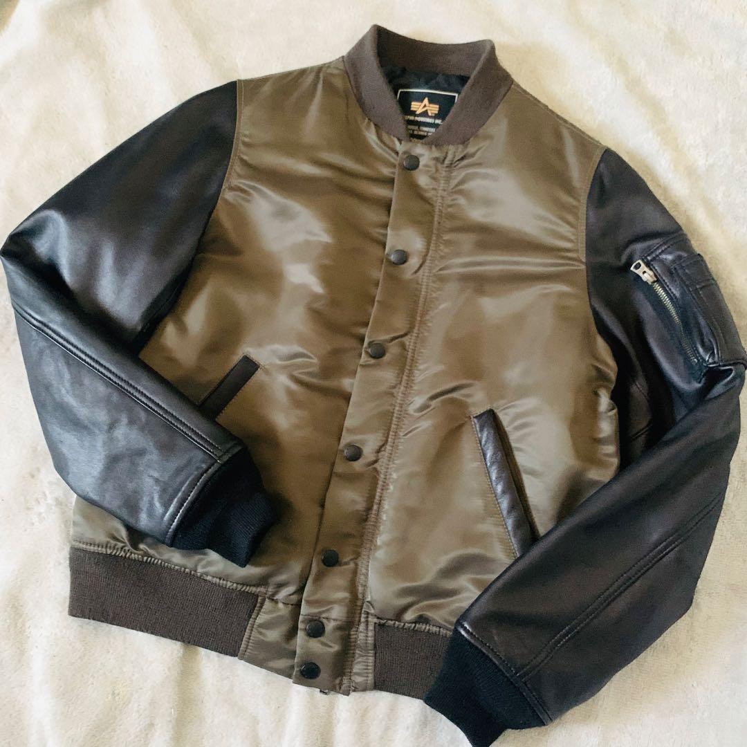 ALPHA ナノユニバース別注 MA-1 ラムレザー レザージャケット カーキ