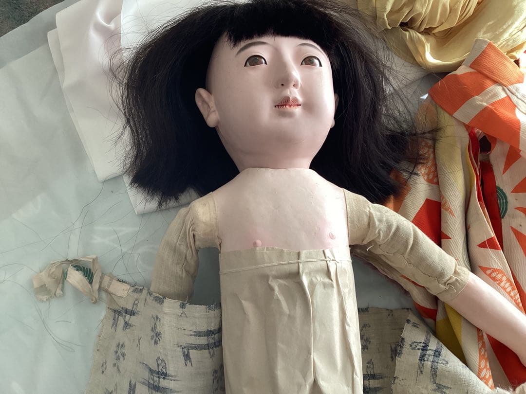 市松人形 74cm 花月斎？　石黒製作　綿入り着物　抱き人形　吹子付き