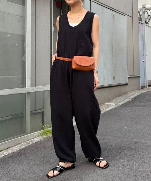 新品未使用　【willow】スラブ裏毛裾ドロストオールインワ　L