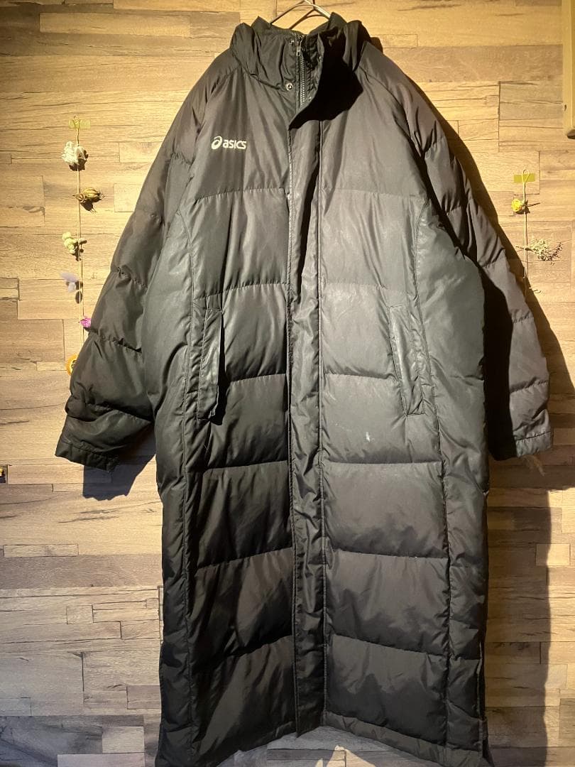 asics　ベンチコート　XA728N　ダウン70%/黒/フード　サイズL