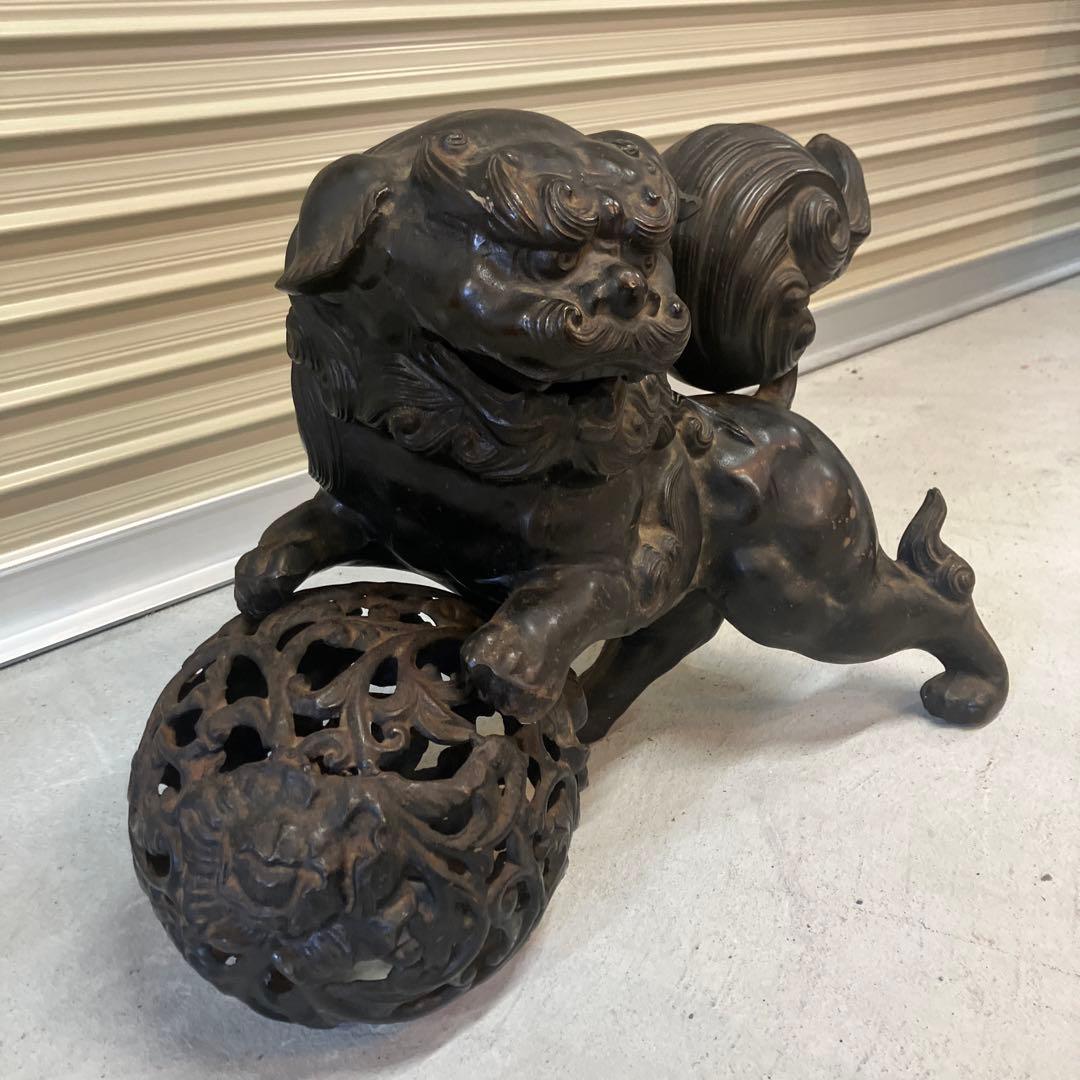 昭和レトロ 大型 鉄製 金属工芸 玉乗り獅子 玉獅子 鋳物 狛犬 置物 オブジェ