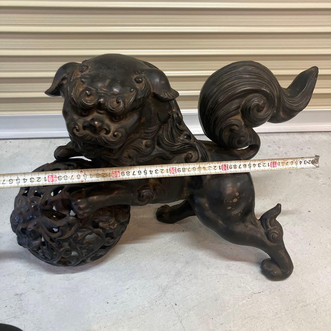 昭和レトロ 大型 鉄製 金属工芸 玉乗り獅子 玉獅子 鋳物 狛犬 置物 オブジェ