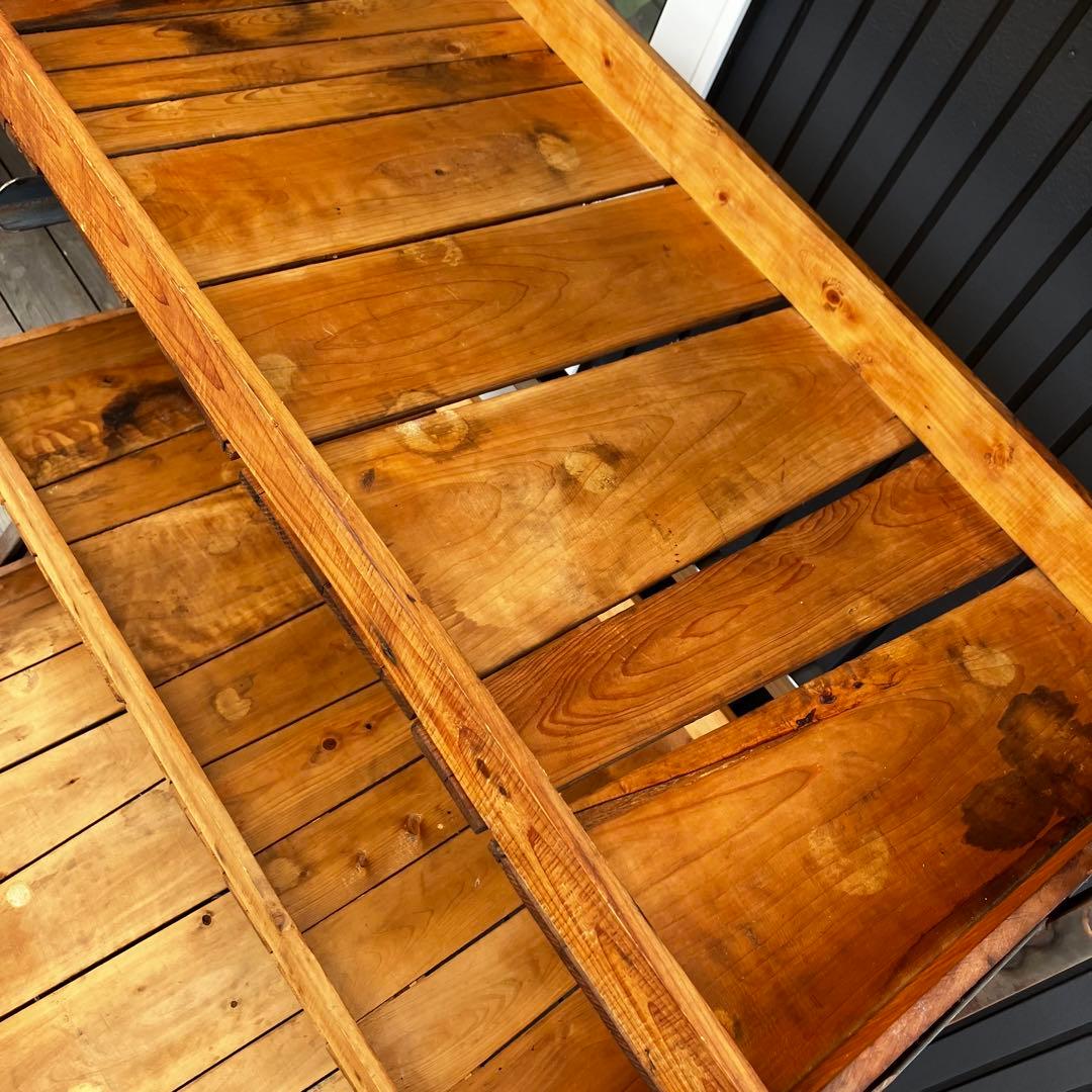 ヴィンテージ アイアンフレーム 木製バスケット トロリーワゴン インダストリアル