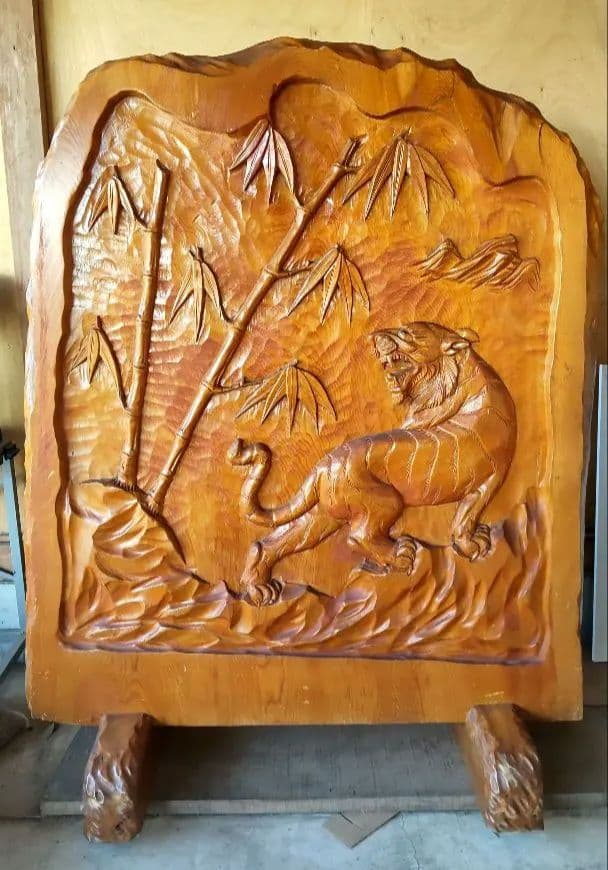 無垢　1枚板　手彫り　間仕切りパネル