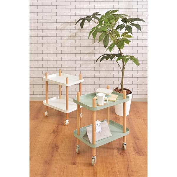 コンパクト スリム 2段 隙間 格安 キャスター付 北欧 サイドワゴン 緑