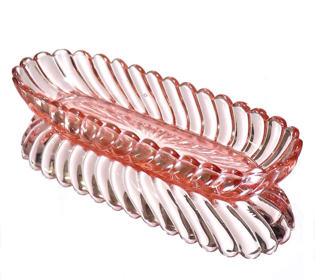 オールド・バカラ 最大サイズ25cm レアカラー バンブー 桃色ガラス大皿 長皿