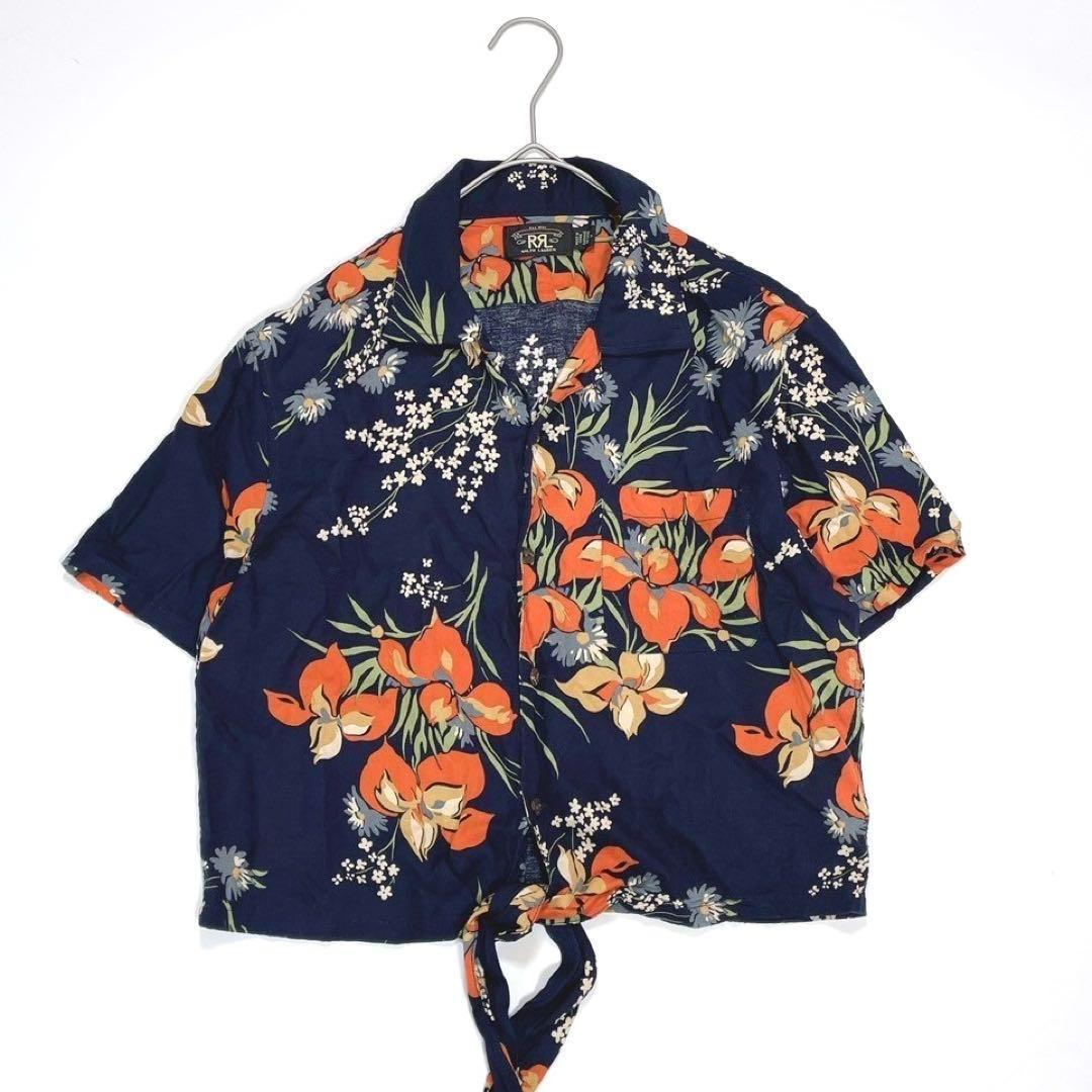 美品 RRL ダブルアールエル アロハシャツ 花柄 総柄 レーヨン ネイビー