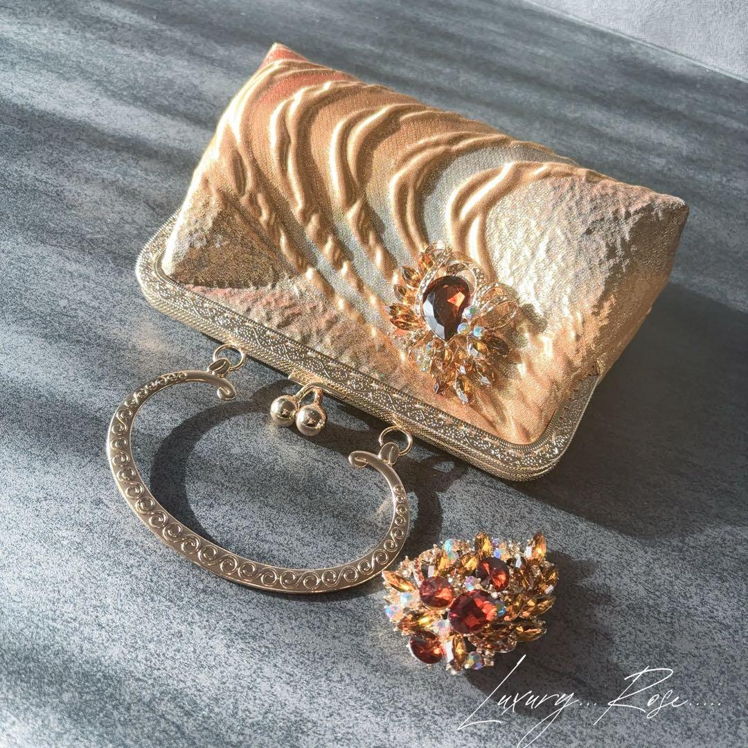 黄金の国ジパング〜シルクロード佐賀錦上品な銅金色♡チェコガラスを添えた帯バッグ