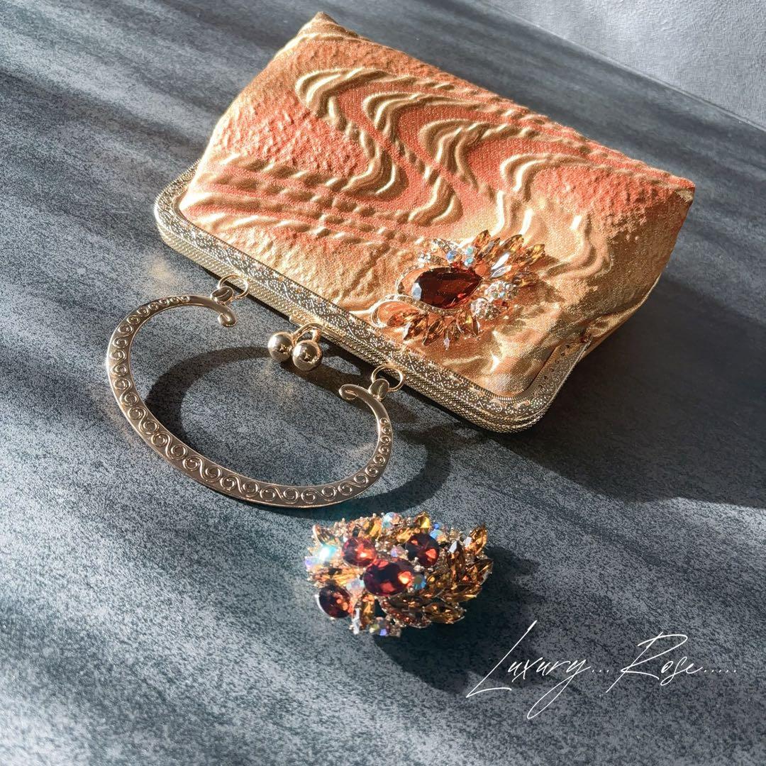黄金の国ジパング〜シルクロード佐賀錦上品な銅金色♡チェコガラスを添えた帯バッグ
