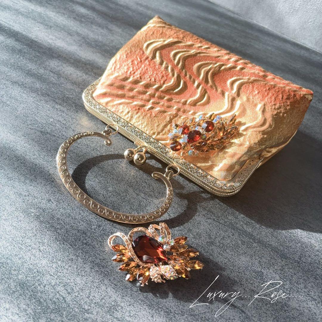 黄金の国ジパング〜シルクロード佐賀錦上品な銅金色♡チェコガラスを添えた帯バッグ