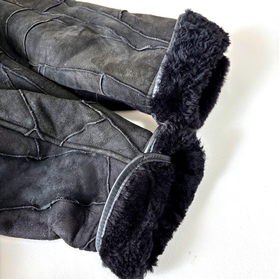 【希少】本革 リアルムートン パッチワーク ラムレザー 羊革 ブラック メンズ