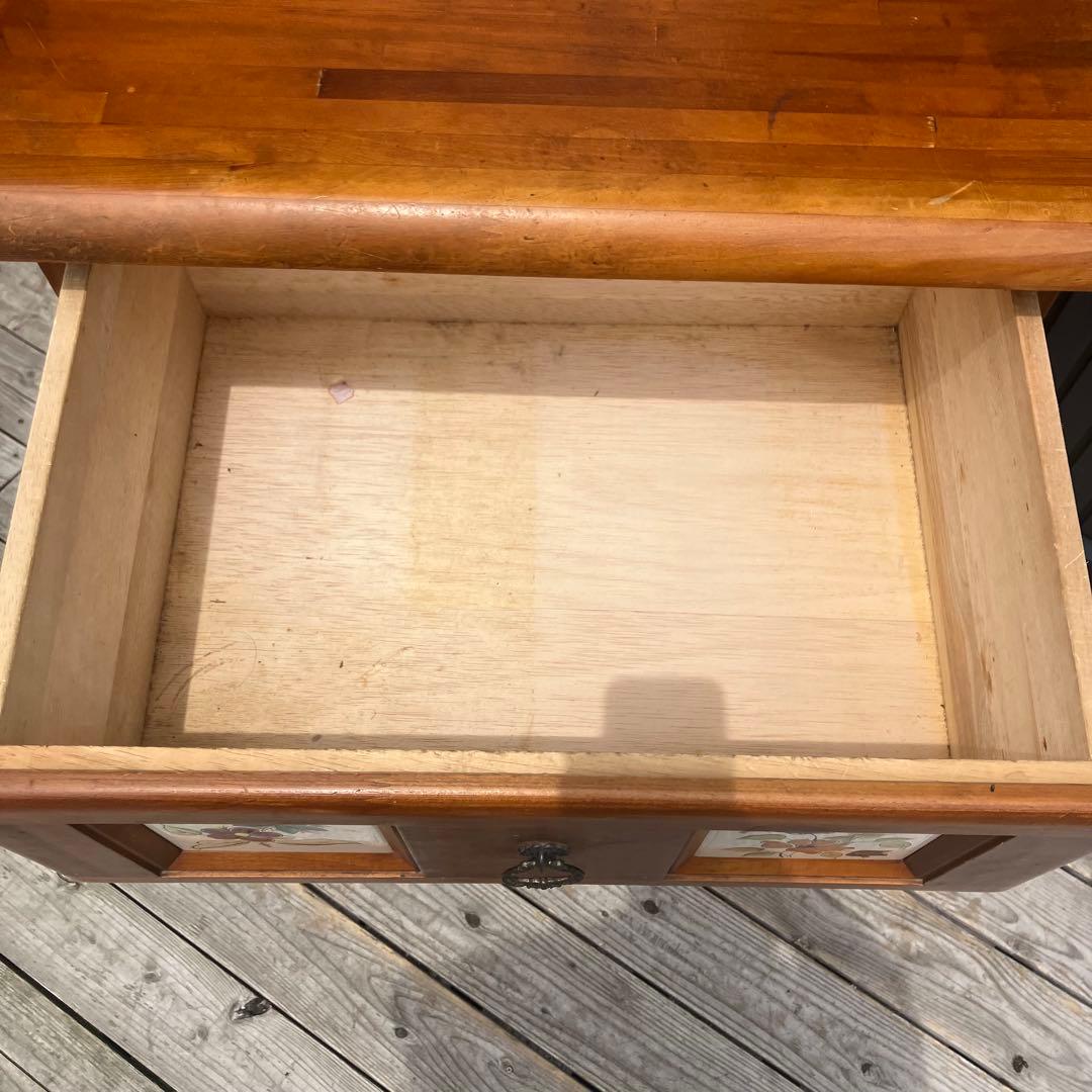 北欧レトロ 花柄タイル張り 木製チェスト 4段タンス カントリー 古家具