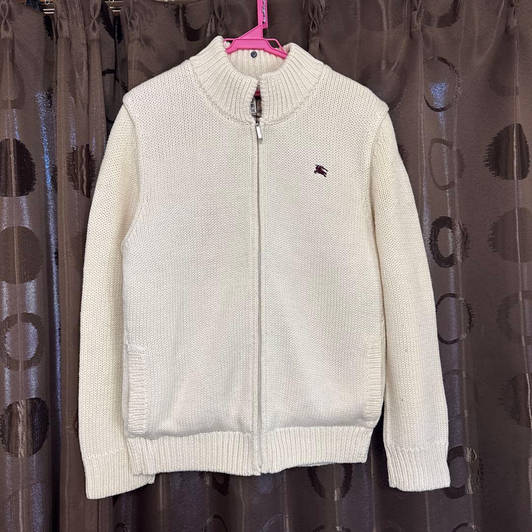 バーバリーブラックレーベル ホワイトニットファージャケット