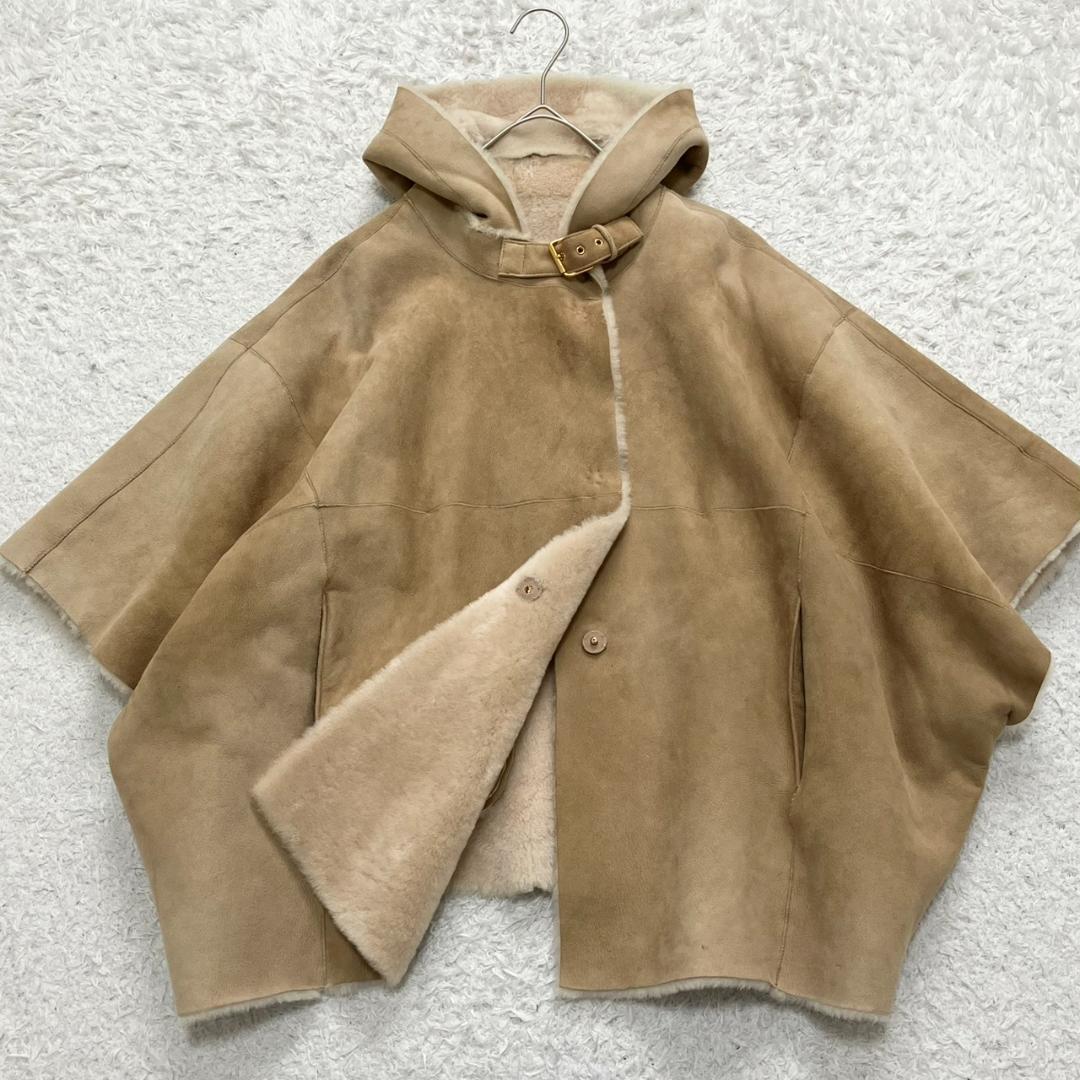 美品✨Ballsey ボールジィ リアルムートン ポンチョ 羊革 ボア キャメル