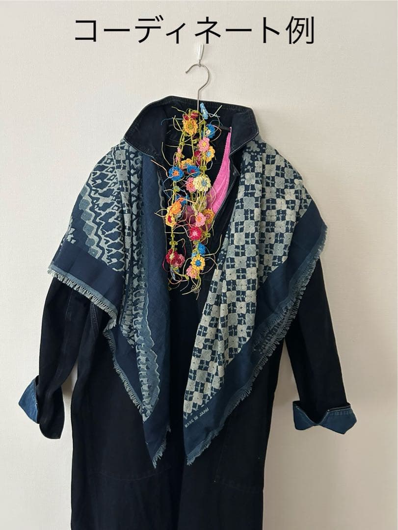 遠*こ様 45R インディゴ綾の編み柄ミックス風呂敷