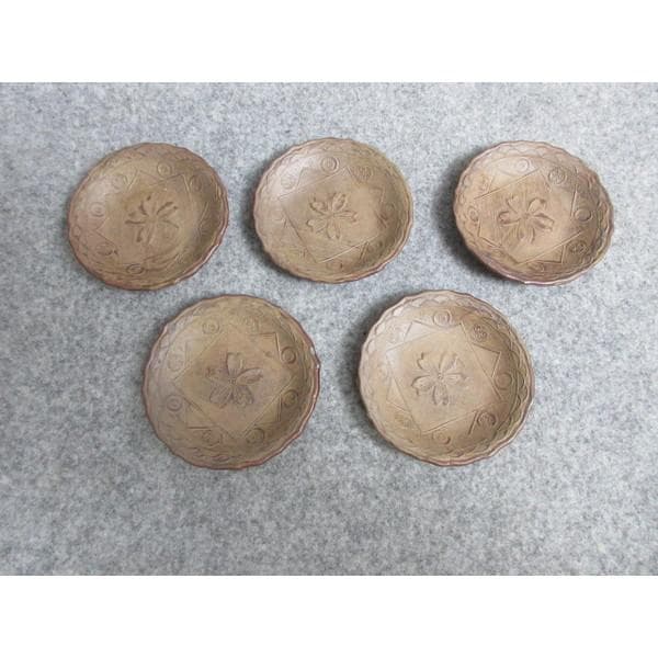 備前焼せんべい皿五弁の桜図5枚 [B28416]