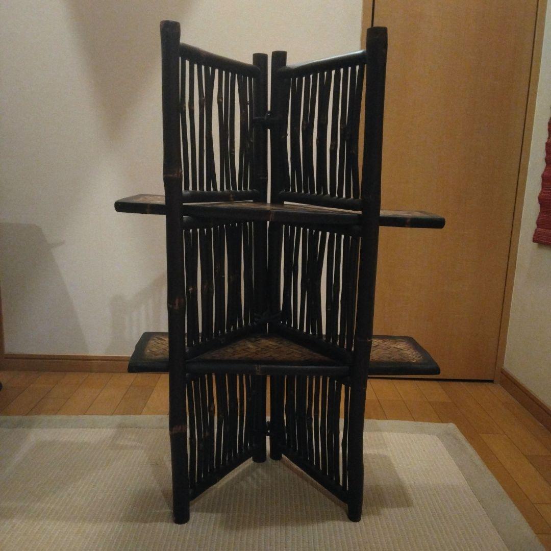 濃茶の木製シェルフ 2段アジアンテイスト