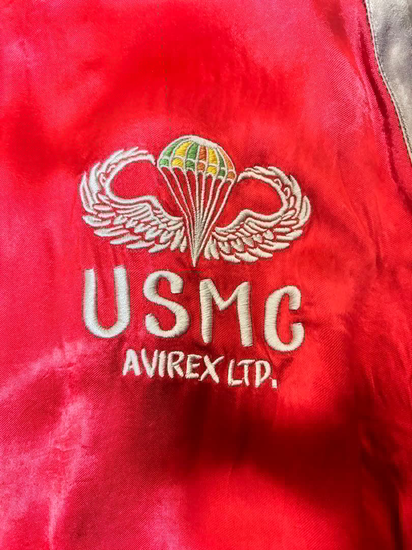 AVIREX スカジャン USMC 刺繍 ベロア調 ネイビー×レッド XLサイズ