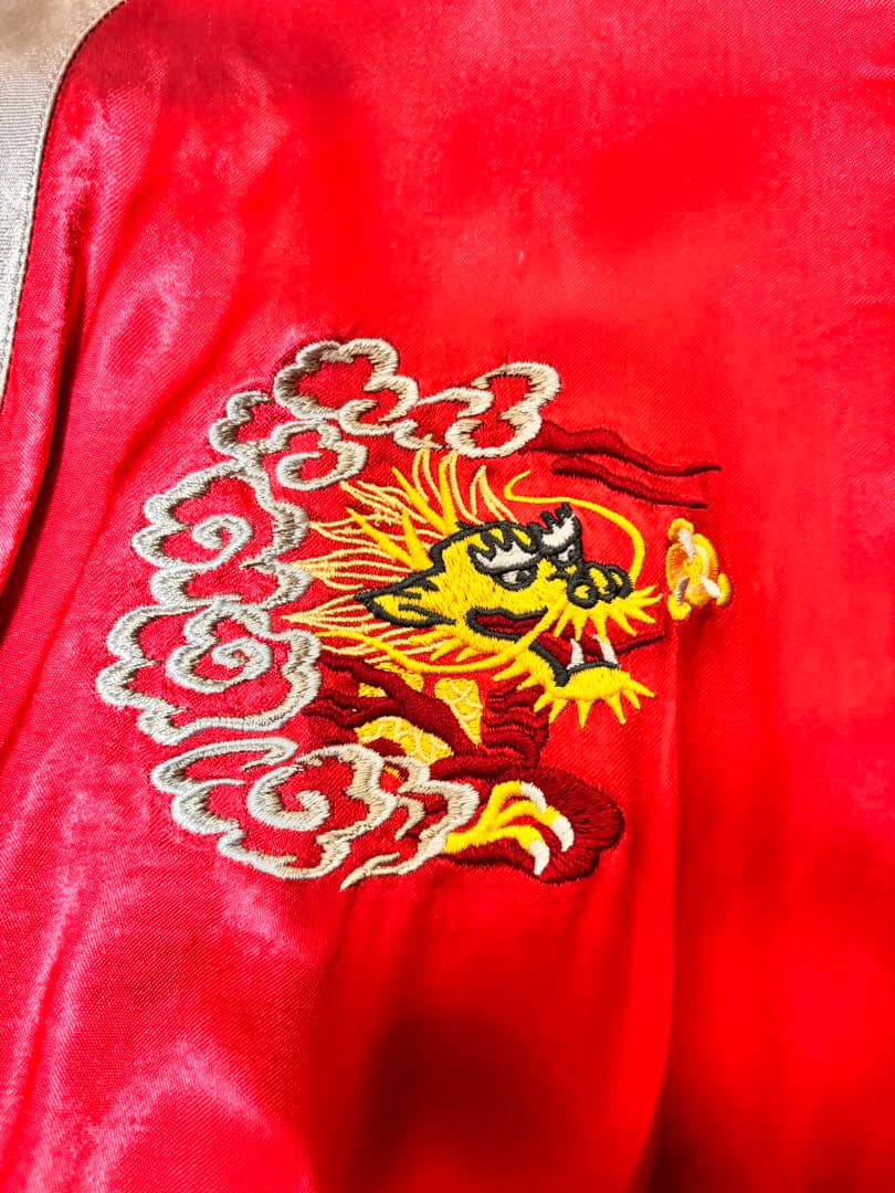 AVIREX スカジャン USMC 刺繍 ベロア調 ネイビー×レッド XLサイズ