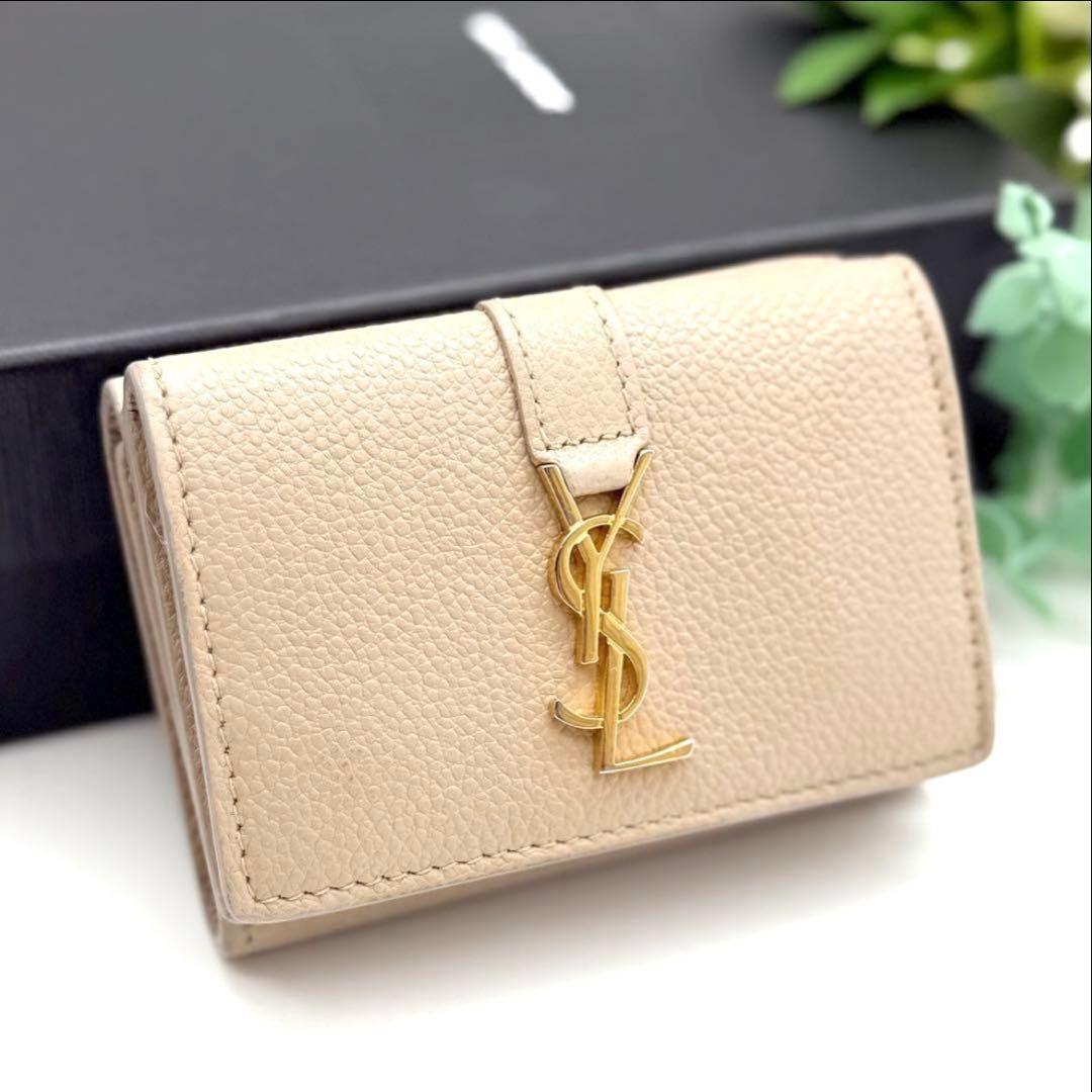 使用わずか✨サンローラン オリガミ タイニーウォレット ベージュ 財布 O98