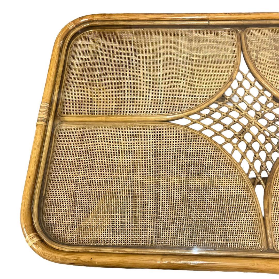 ラタン ガラス天板 ローテーブル 籐 ヴィンテージ ナチュラル センターテーブル