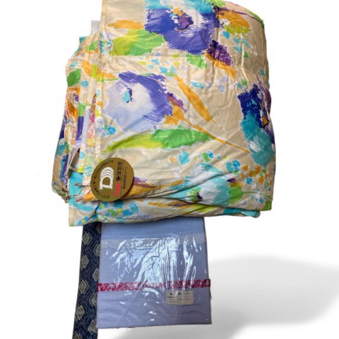 東洋羽毛 羽毛布団シングルサイズ　掛カバー付き　タグあり