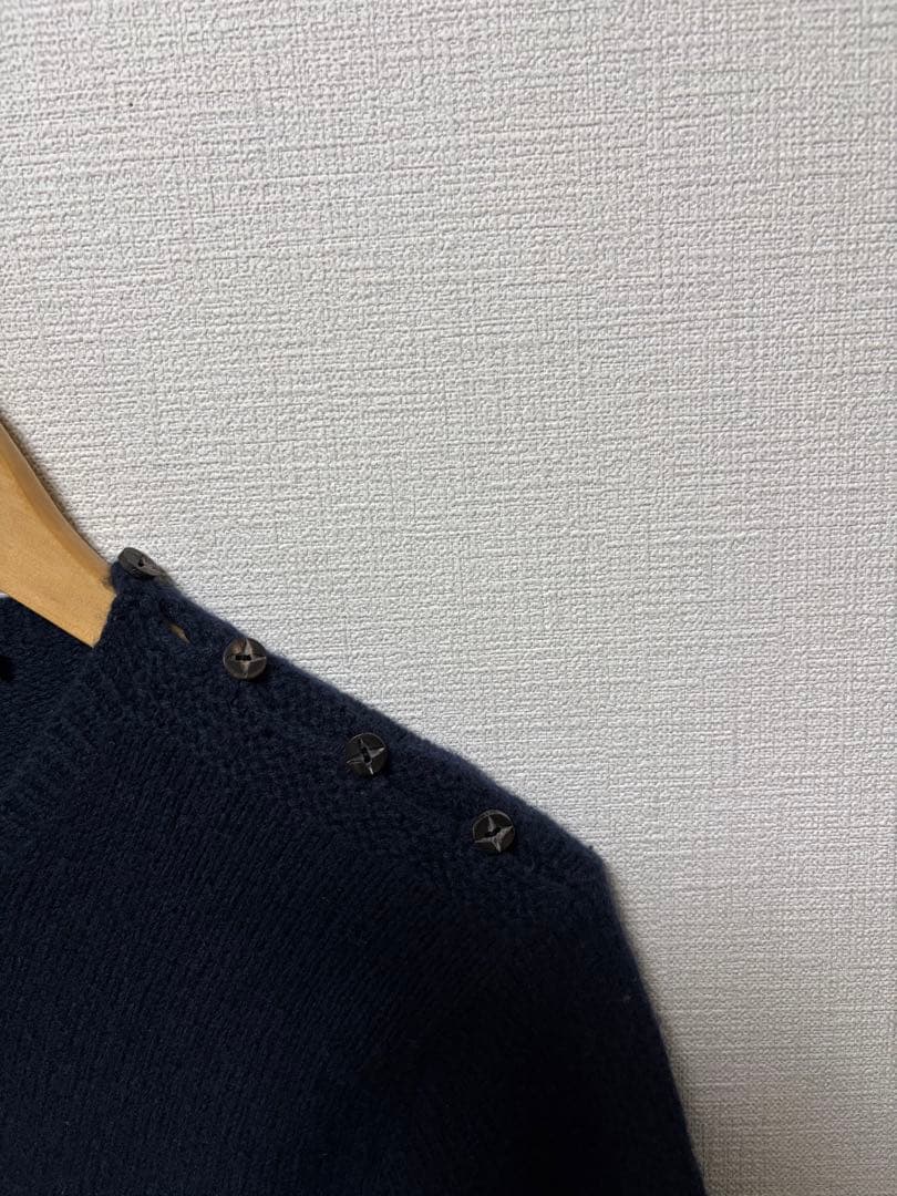 ラルフローレン カシミヤ混 ニット 肩ボタン 馬柄 ネイビー M クリーニング済