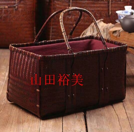 古風 自然竹の編み上げ 茶籠 茶道具収納y