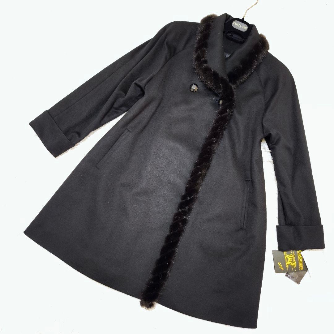 【未使用級】ピュアカシミヤ100% ミンクファー ロングコート 黒 M