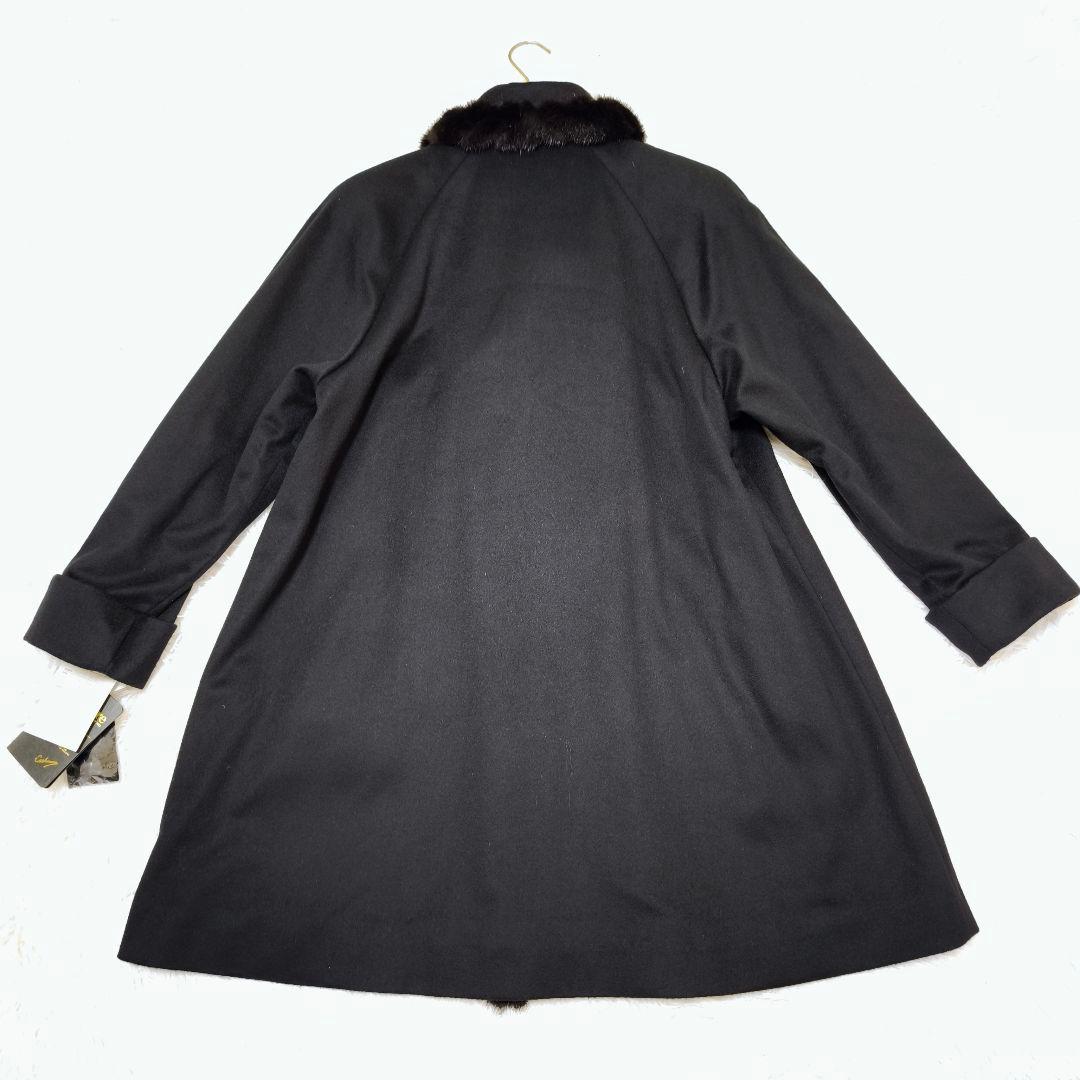 【未使用級】ピュアカシミヤ100% ミンクファー ロングコート 黒 M