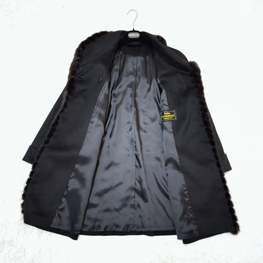 【未使用級】ピュアカシミヤ100% ミンクファー ロングコート 黒 M