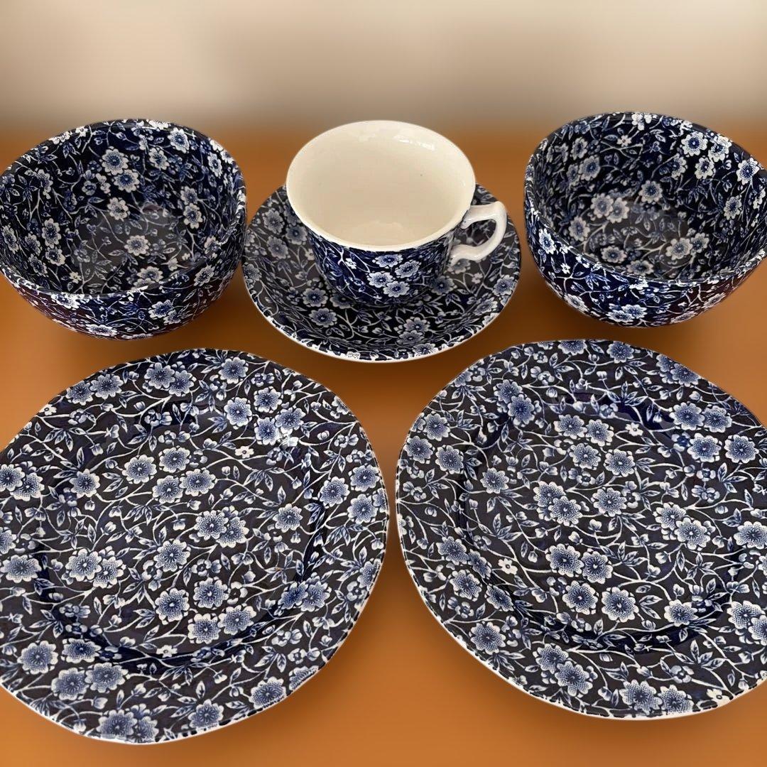 R*a様 ブルーキャリコ/Burleigh カップソーサー/ボウル✖️2/プレー