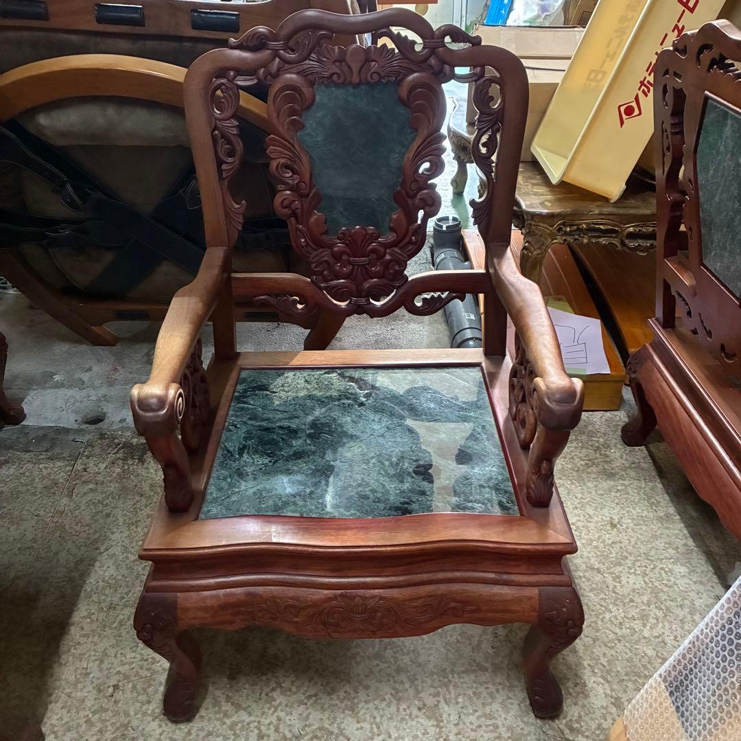 ④ 大理石椅子 手彫り 当時物家具 座緑 中国家具 アンティーク調