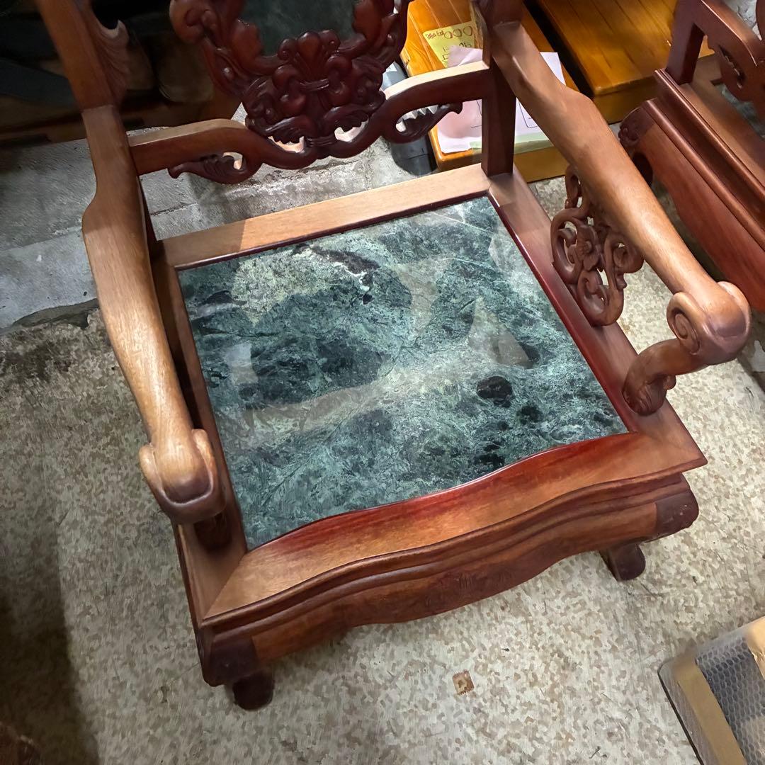 ④ 大理石椅子 手彫り 当時物家具 座緑 中国家具 アンティーク調