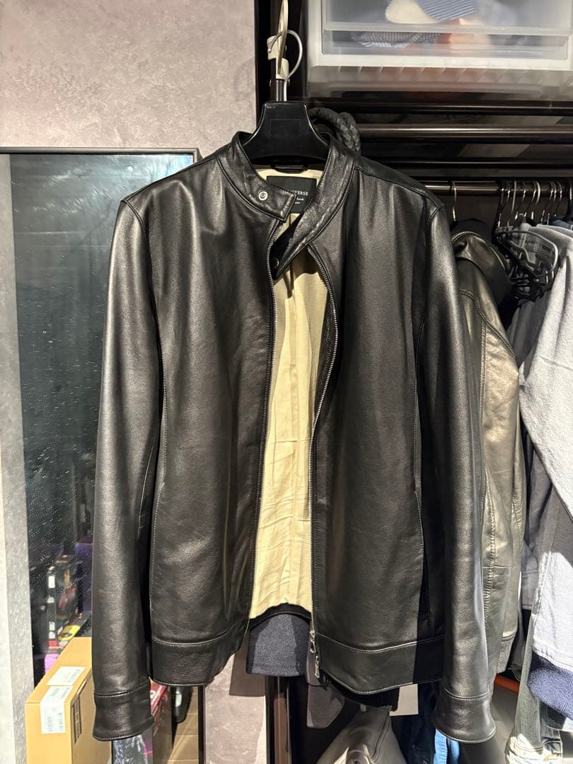 美品 ナノユニバース ラムレザー シングルライダース L