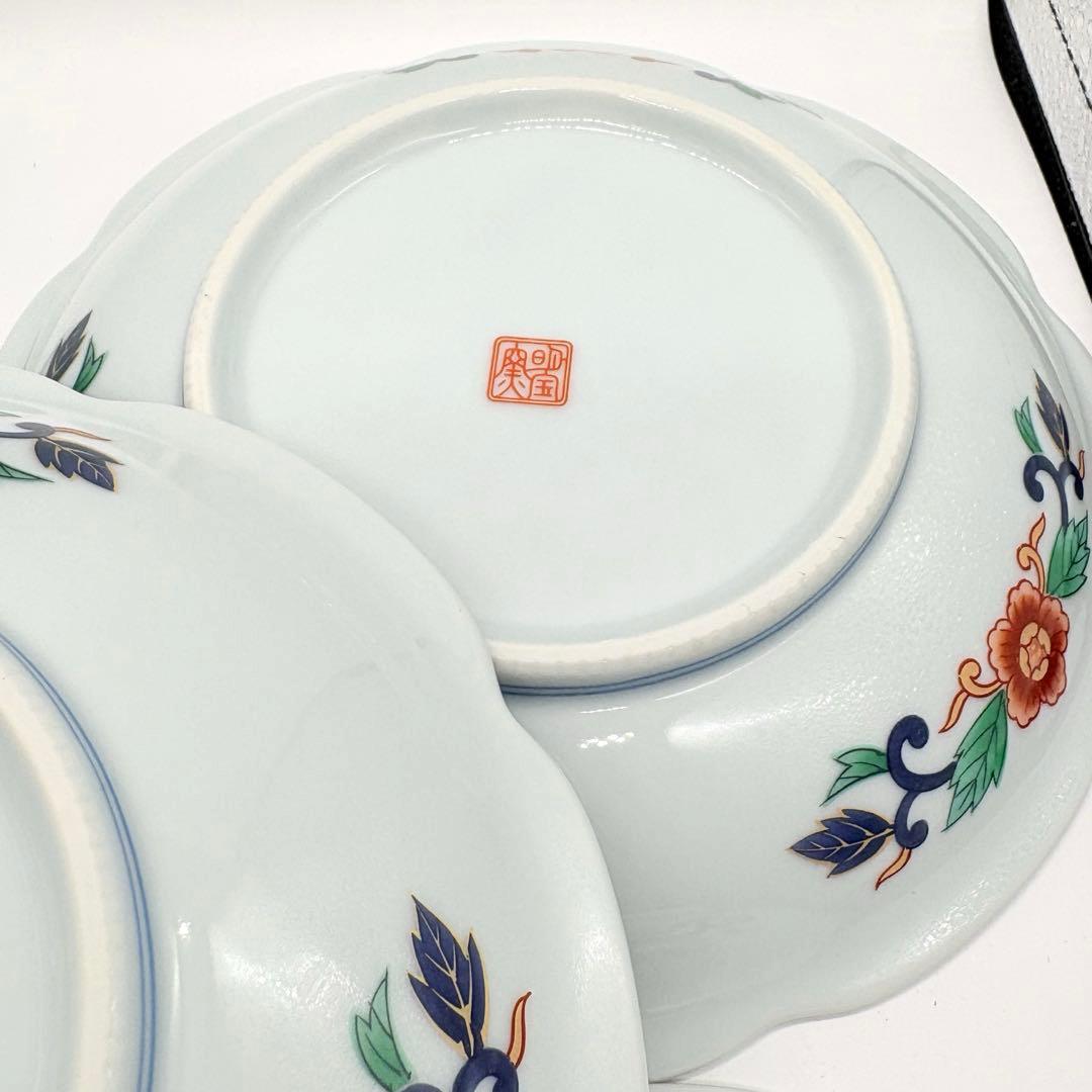 有田焼　明宝窯　中皿　5枚セット　金彩色絵　間取花紋　銘々皿　染錦　古伊万里意匠