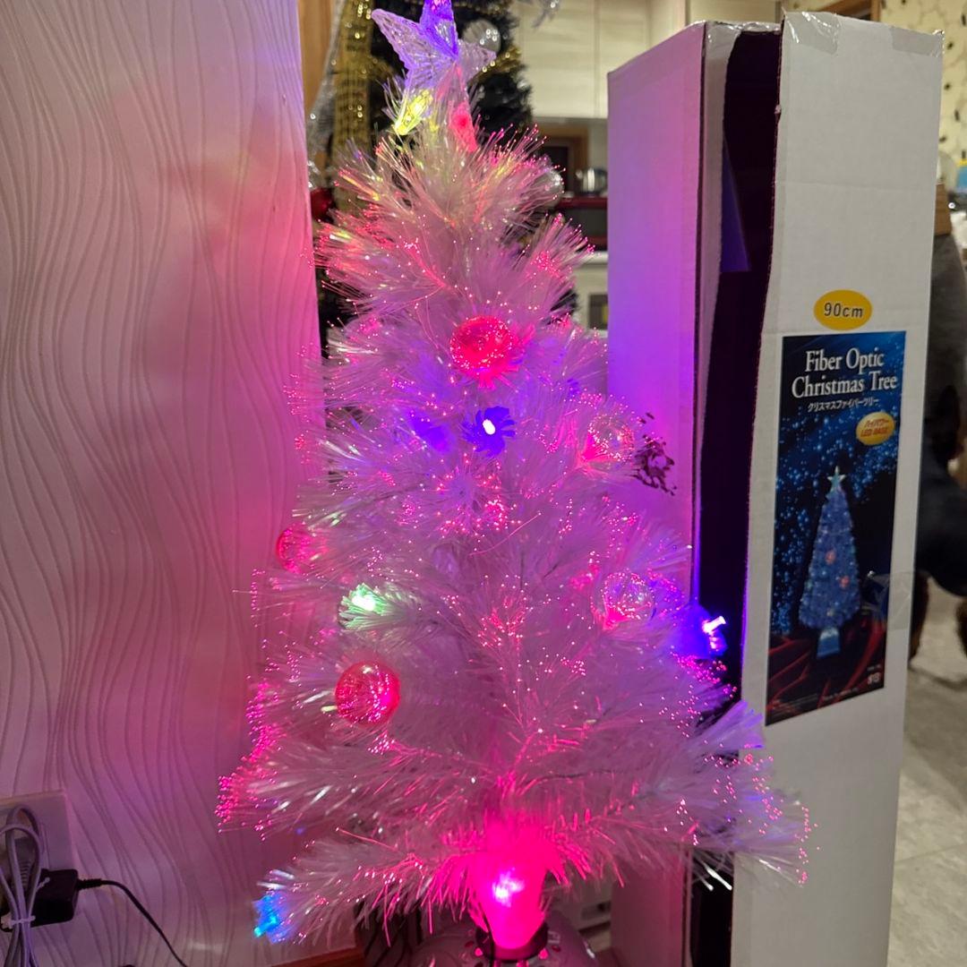 90cm ホワイトクリスマスツリー LEDライト付き　イルミネーション