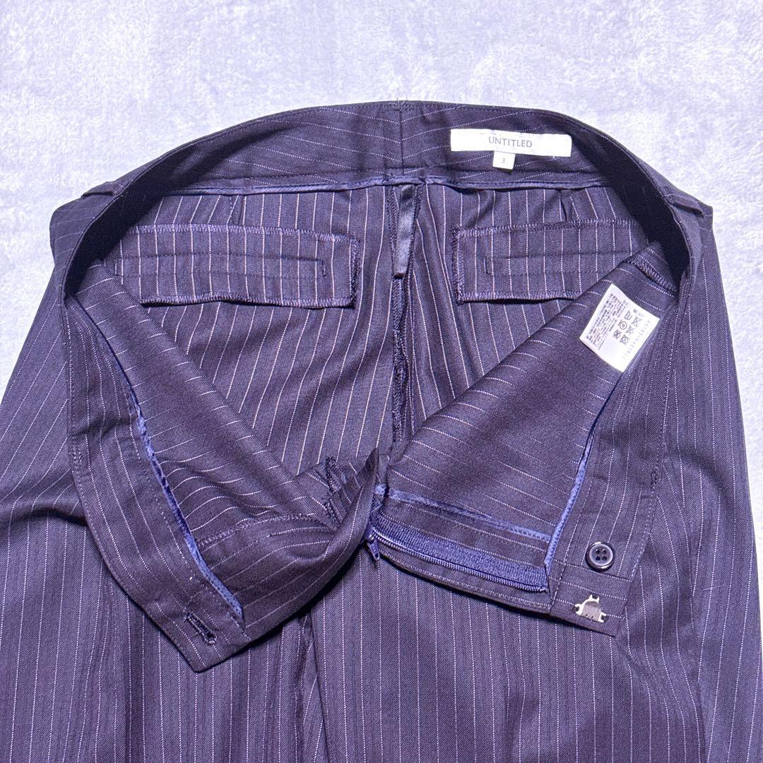 【未使用】アンタイトル パンツスーツ ストライプ L 大きいサイズ ネイビー