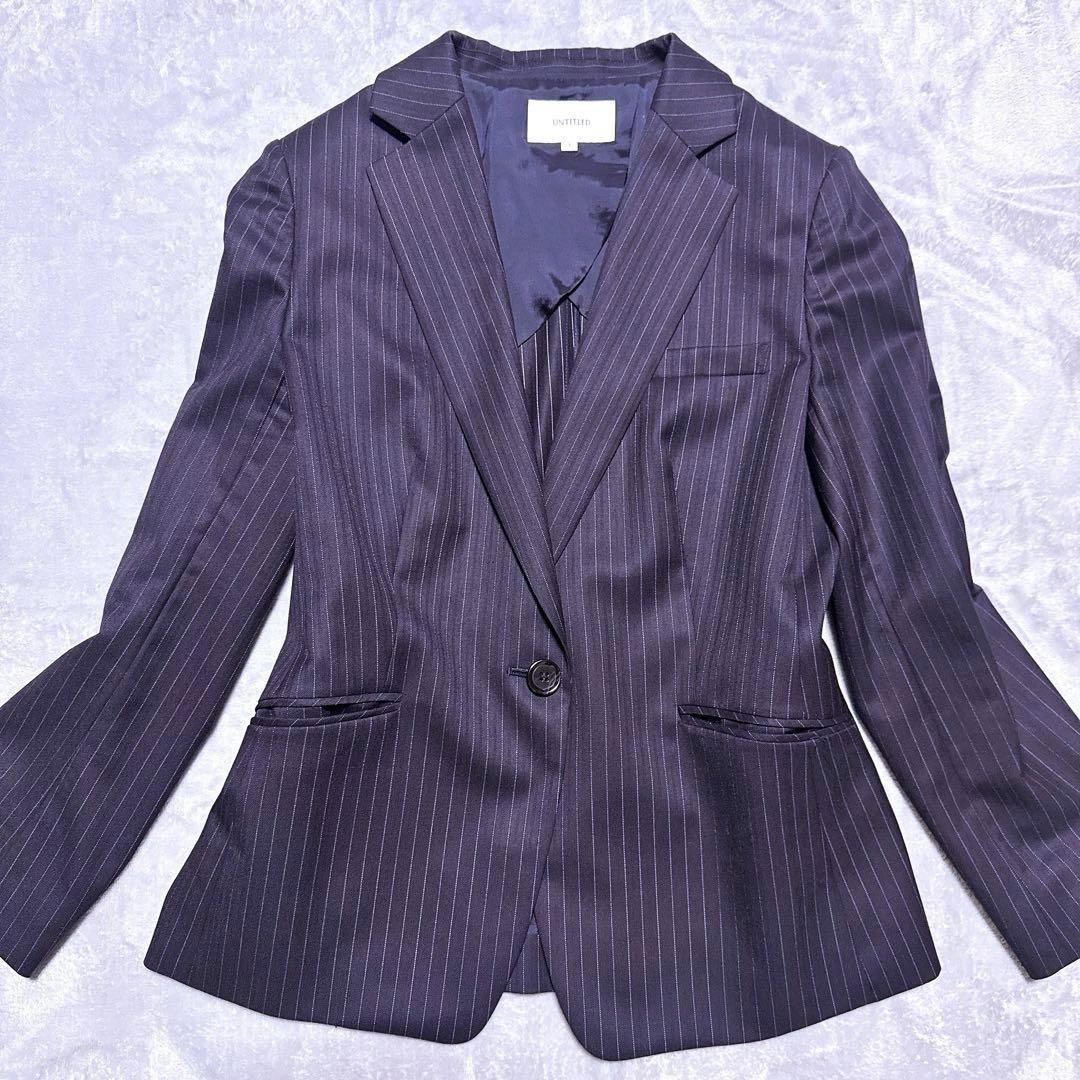 【未使用】アンタイトル パンツスーツ ストライプ L 大きいサイズ ネイビー
