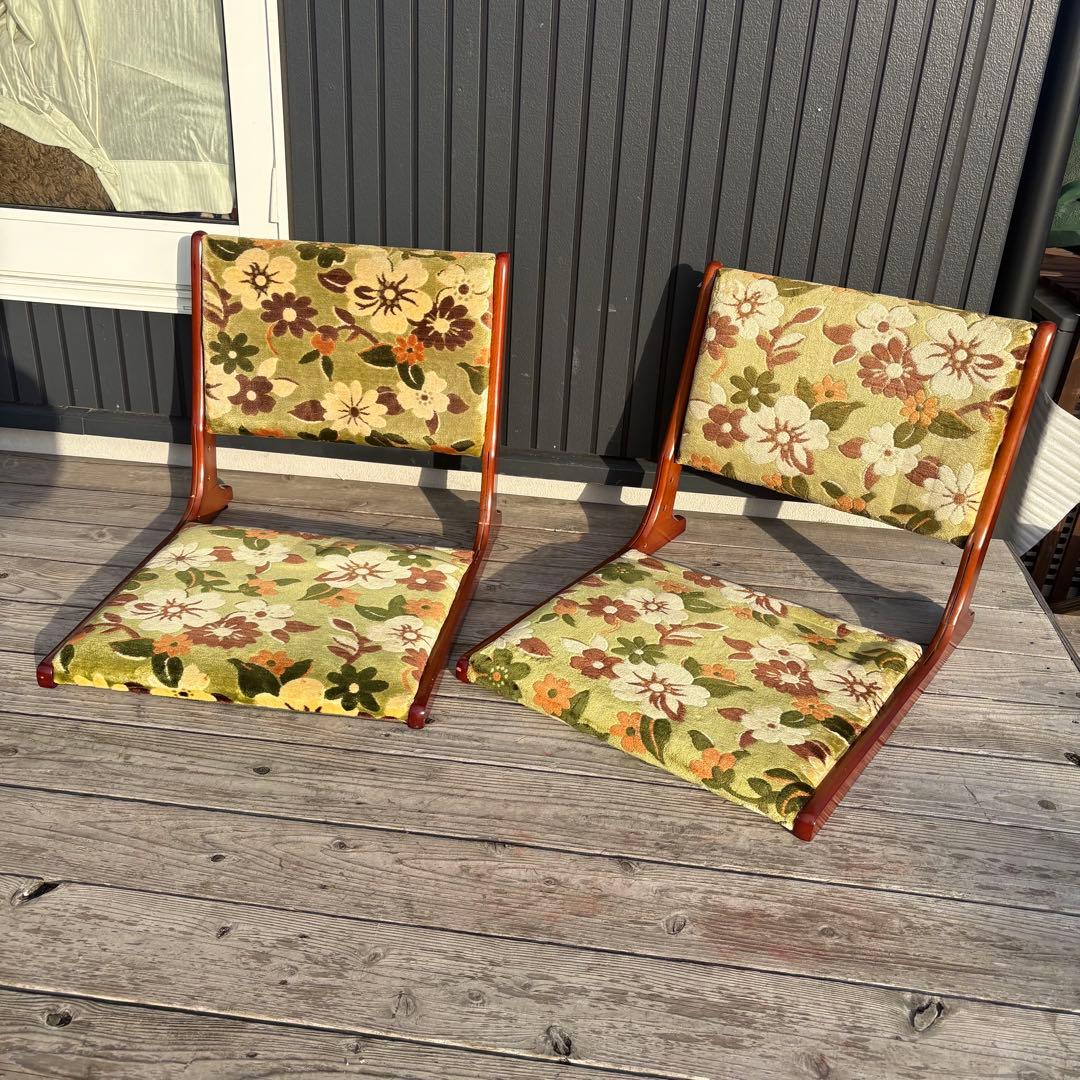 ②昭和レトロ ニチハン 花柄座椅子 2脚セット 花柄 和モダン 折りたたみ古家具