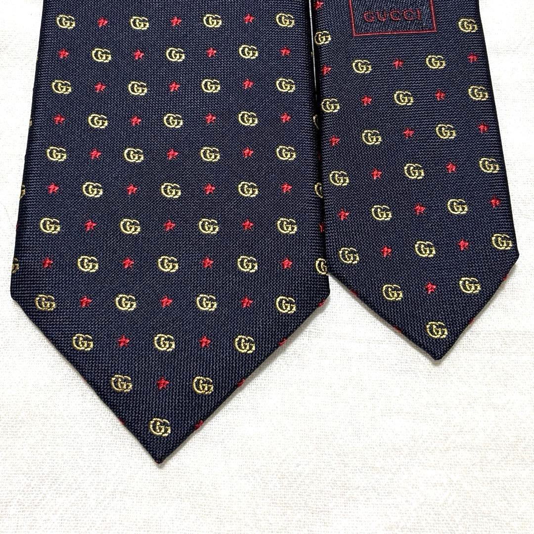 新品　グッチ　ネクタイ　現行　ネイビー　GG柄　タグ付　袋付