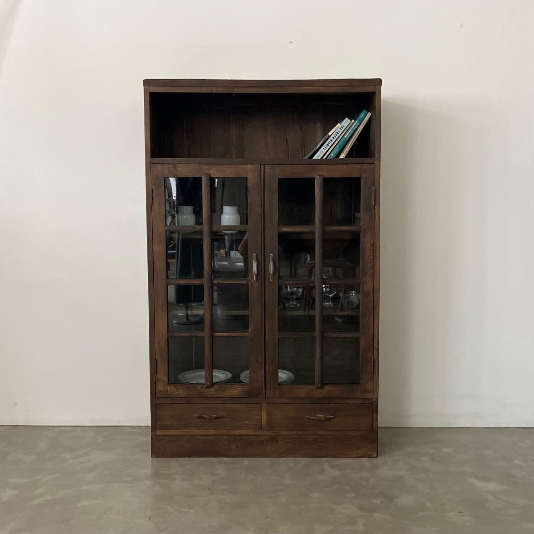 レトロ　アンティーク　古道具　古家具　本棚　食器棚　ガラス棚　キャビネット