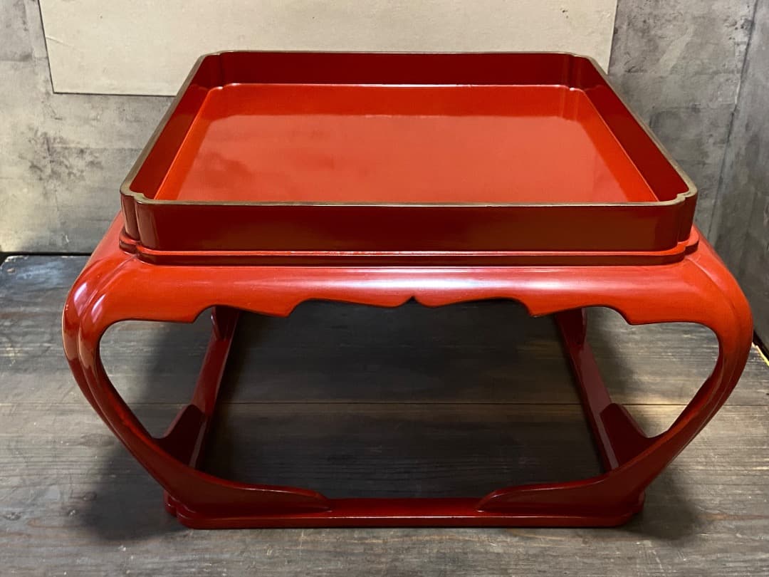 能登蔵出し 輪島塗 朱漆 金縁 脚付膳 / 時代 朱塗 漆器膳 正月