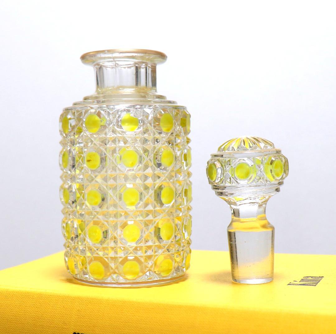オールド・バカラ 上級作品 黄緑色被せエナメル彩金彩香水瓶14.5cm ボトル