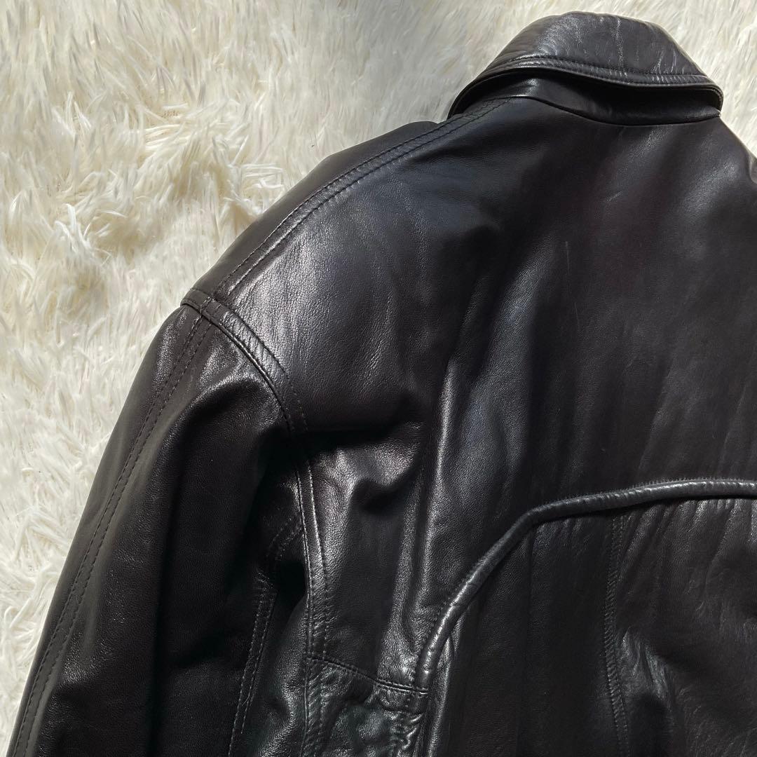 美品✨90's レザージャケット　本革　ジップアップ　M ブラック　ボンバー
