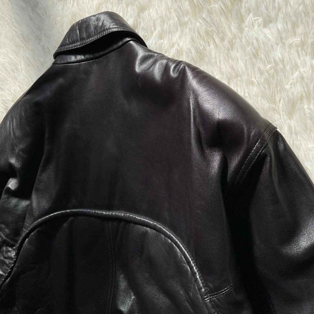 美品✨90's レザージャケット　本革　ジップアップ　M ブラック　ボンバー